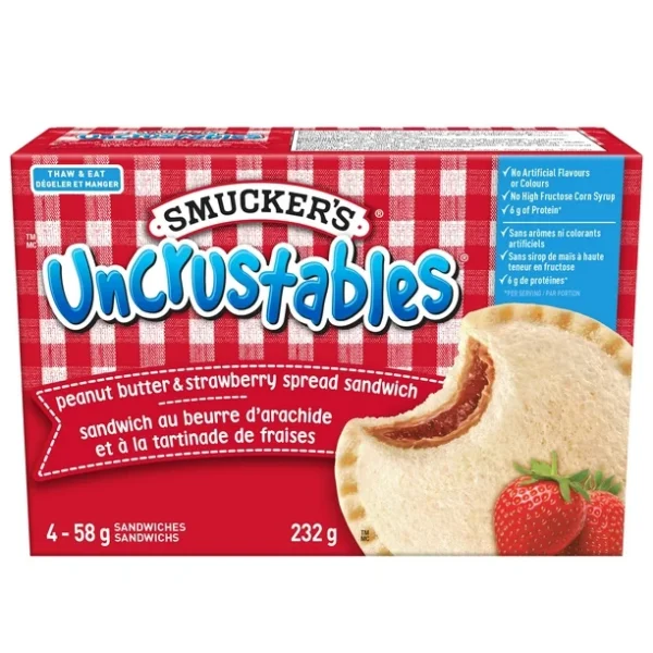 Smucker's Uncrustables Peanut Butter and Strawberry Spread Sandwich, Frozen, Pack of 4, SM 58G UNCR PB STW SW 4PK 8CT