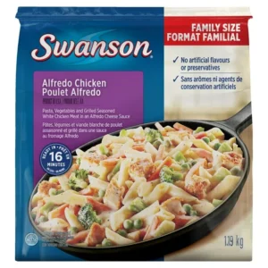 Swanson Alfredo Chicken: frozen meal with pasta, vegetables, and grilled seasoned chicken in an alfredo sauce, 1.19 Kg