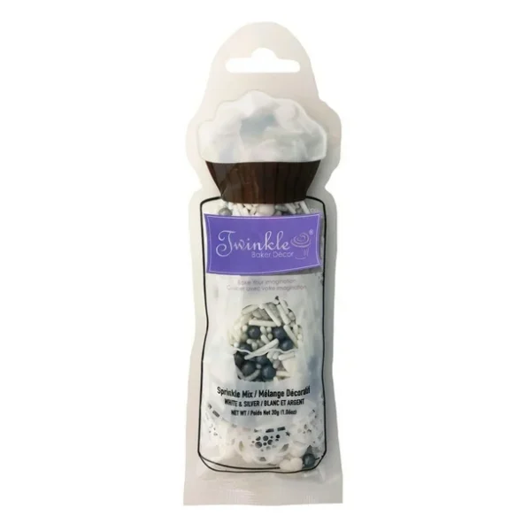Twinkle Sprinkles WHT & SILVER 30g, Sprinkles 30g WHT & SILVER Mix Pouch