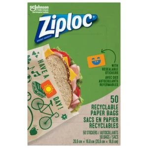 Ziploc® Paper Bags, Recyclable & Sealable with Fun Designs, 50 Bags