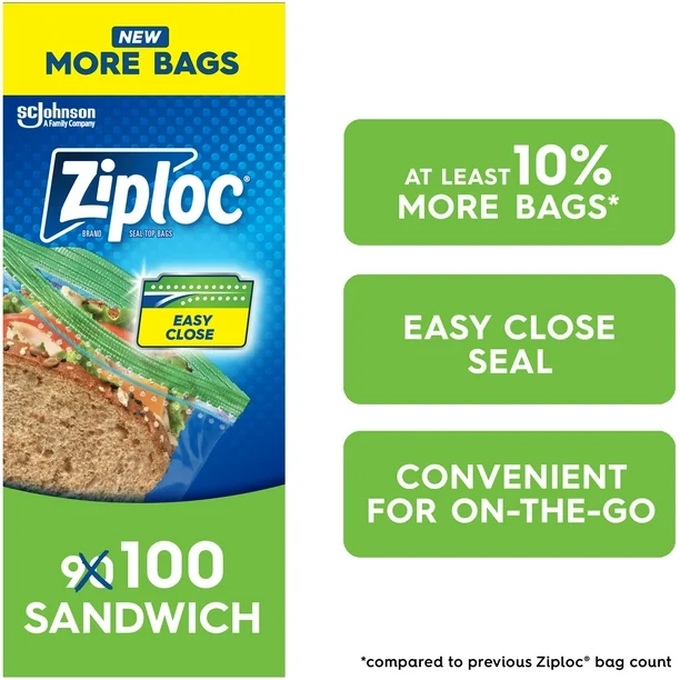 Ziploc® Sandwich Bags with Grip 'n Seal Technology, 90 Bags